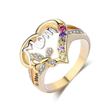 Best Mother's Day Gift Gold Silver Plated Micro Diamond Heart Butterfly MOM Letter Ring